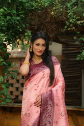 Innovative Soft Silk Zari Weaving Pink Color Saree